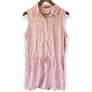 Prana Romper Shorts One Piece Peach White Sleeveless Button Down Size Small